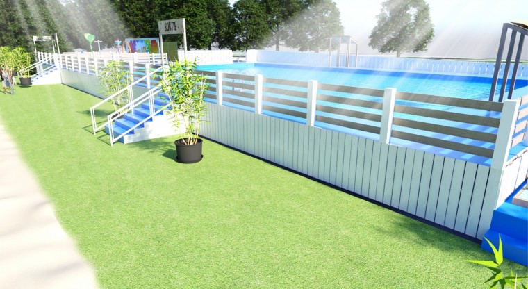 2 bassins et une plateforme de jeux aquatiques