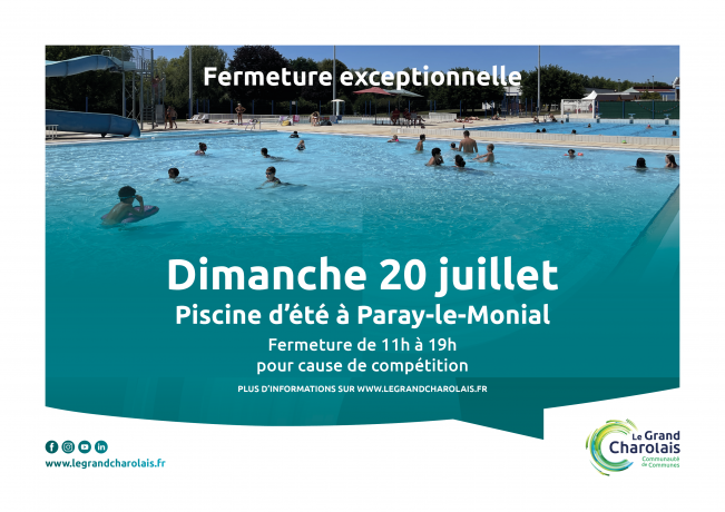 Piscine à Paray : fermeture exceptionnelle le 20/07